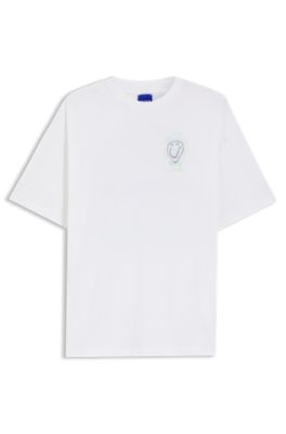 Camiseta en punto de algod&oacute;n con ilustraci&oacute;n estampada, Blanco