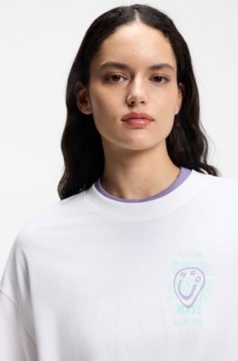 Camiseta en punto de algod&oacute;n con ilustraci&oacute;n estampada, Blanco