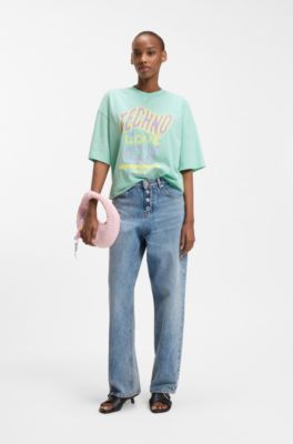 Cotton-jersey T-shirt with printed artwork, Light Green