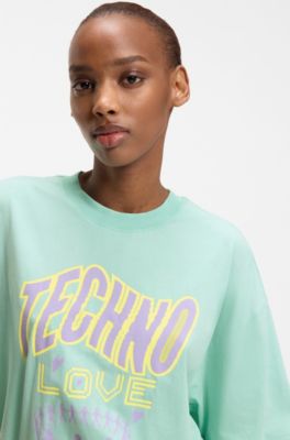 Cotton-jersey T-shirt with printed artwork, Light Green