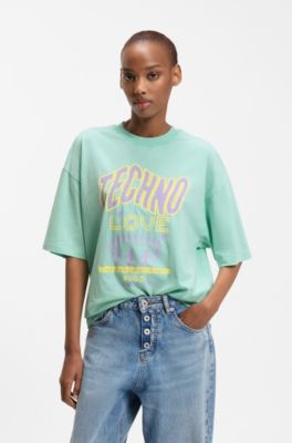 Cotton-jersey T-shirt with printed artwork, Light Green