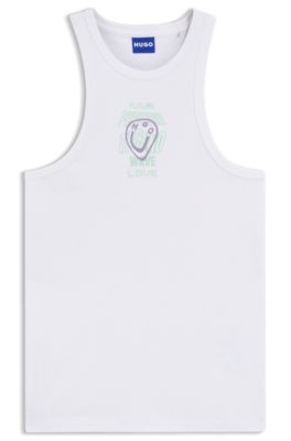 Camiseta de tirantes de algod&oacute;n acanalado con ilustraci&oacute;n de logo, Blanco