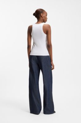 Ribbed-cotton tank top with logo artwork, White