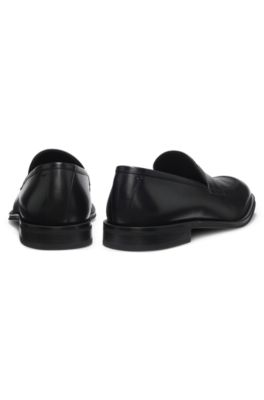 Mocassins en cuir avec effets lisses et grain&eacute;s, Noir