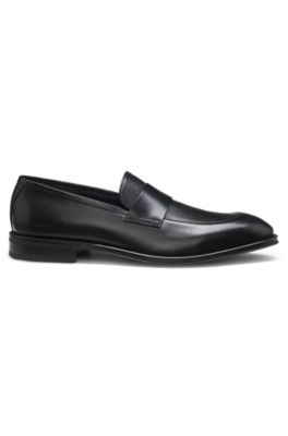 Mocassins en cuir avec effets lisses et grain&eacute;s, Noir