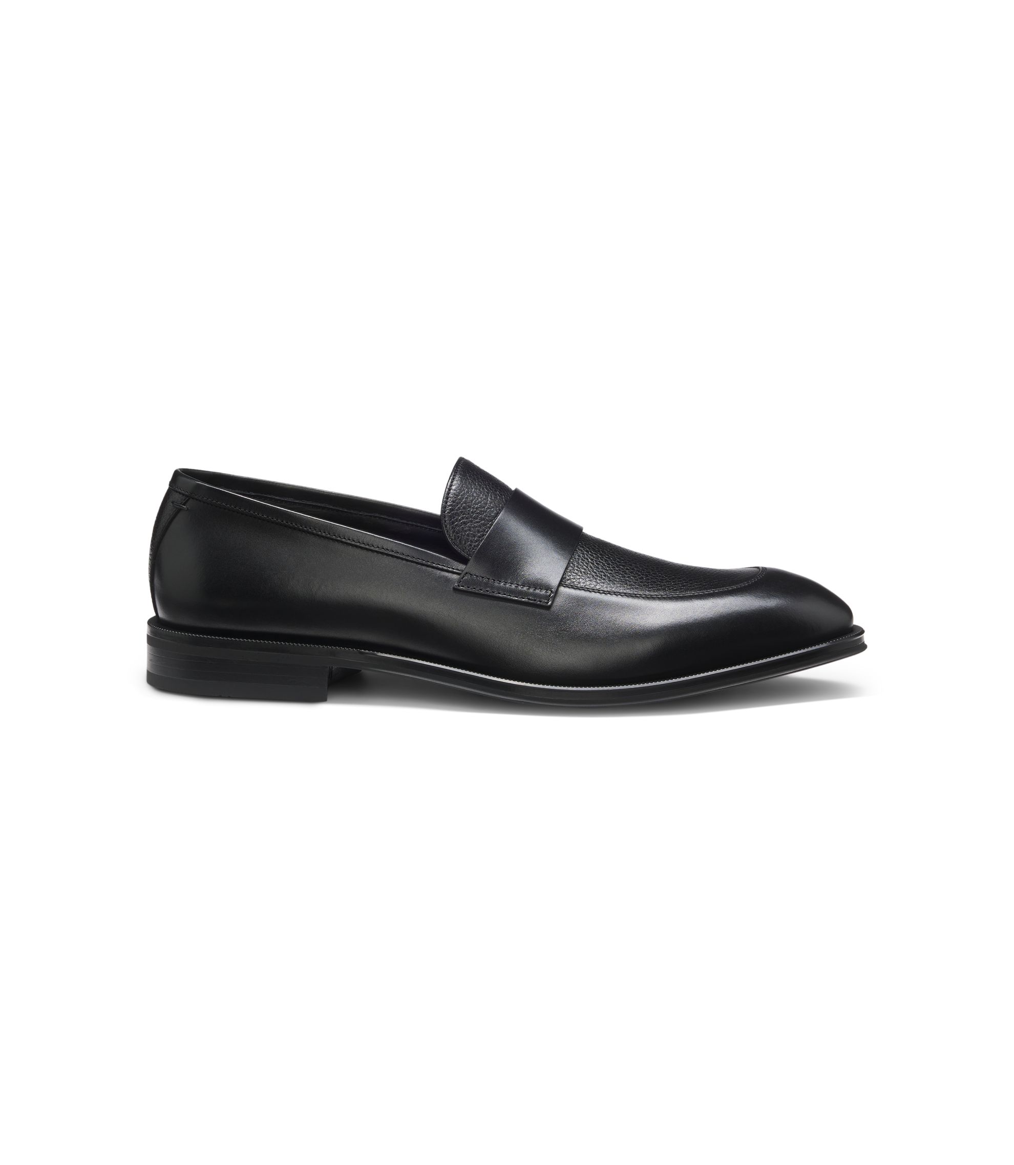 BOSS - Leather loafers with plain penny trim - Black
