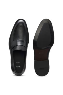 Mocasines de piel con efecto liso y granulado, Negro