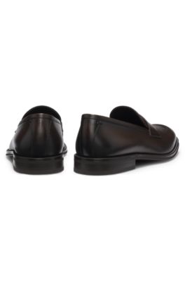 Leather loafers with plain penny trim, Dark Brown