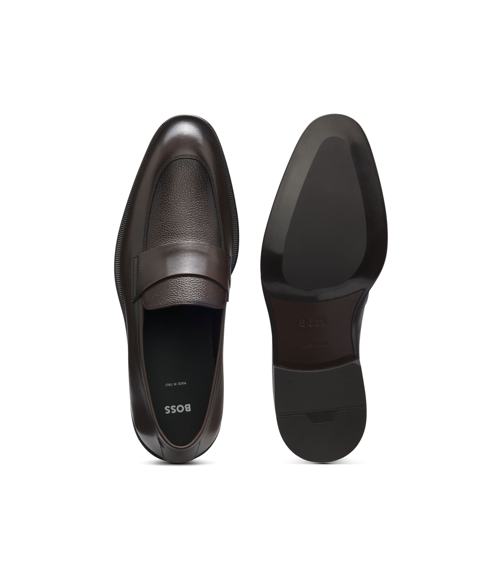 BOSS - Leather loafers with plain penny trim - Dark Brown display picture 3