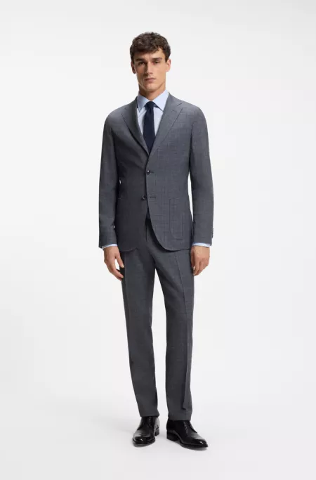 Slim-fit trousers in virgin wool, silk and linen