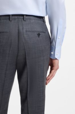 Pantalones slim fit de lana virgen, seda y lino, Azul oscuro