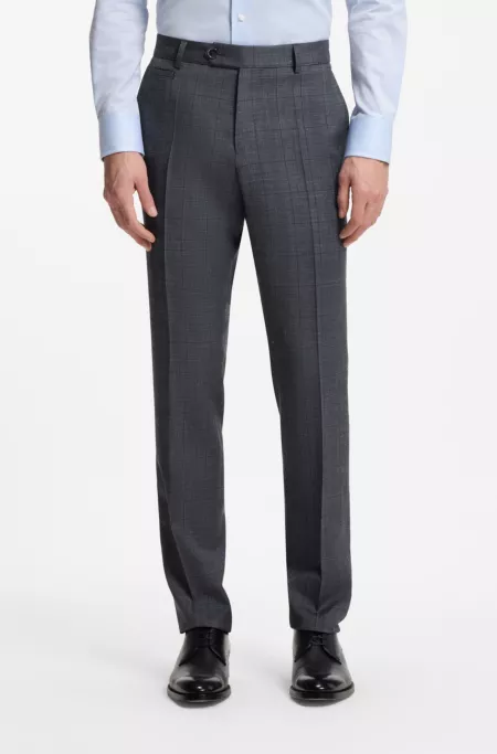 Slim-fit trousers in virgin wool, silk and linen