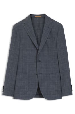 Slim-fit jacket in virgin wool, silk and linen, Dark Blue