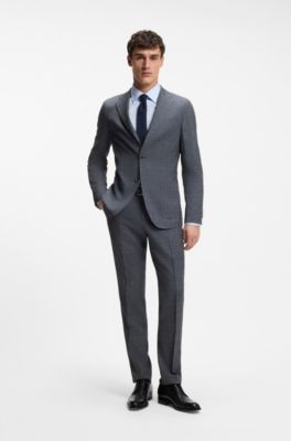 Veste Slim Fit en laine vierge, soie et lin, Bleu fonc&eacute;