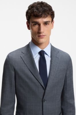 Veste Slim Fit en laine vierge, soie et lin, Bleu fonc&eacute;