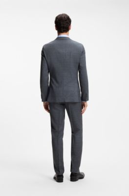 Veste Slim Fit en laine vierge, soie et lin, Bleu fonc&eacute;