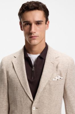 Blazer regular fit de lino estampado, Beige