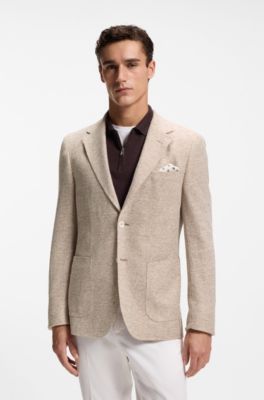 Patterned regular-fit jacket in a linen blend, Beige