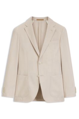 Chaqueta slim fit en tejido de sirsaca de lana, Beige