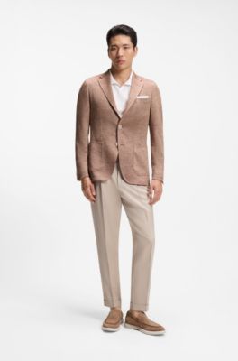 Chaqueta slim fit de lino, Marr&oacute;n