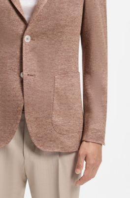 Chaqueta slim fit de lino, Marr&oacute;n