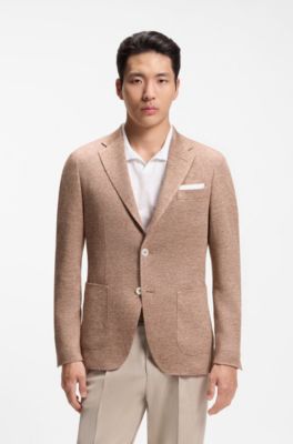 Chaqueta slim fit de lino, Marr&oacute;n