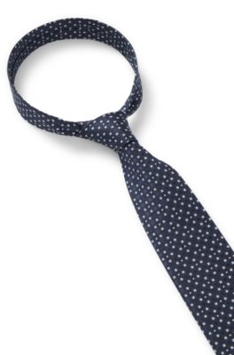 Jacquard-pattern tie in a silk blend, Dark Blue