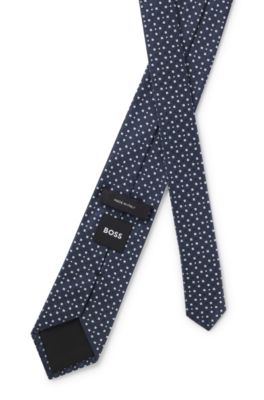 Corbata de seda con estampado tejido en jacquard, Azul oscuro