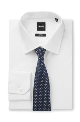 Jacquard-pattern tie in a silk blend, Dark Blue