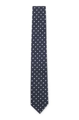 Jacquard-pattern tie in a silk blend, Dark Blue
