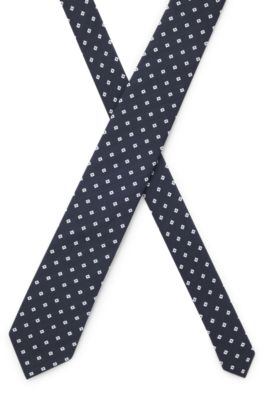 Jacquard-pattern tie in a silk blend, Dark Blue