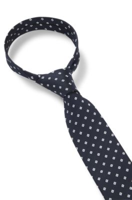 Jacquard-pattern tie in a silk blend, Dark Blue