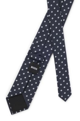 Jacquard-pattern tie in a silk blend, Dark Blue