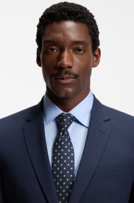 Jacquard-pattern tie in a silk blend, Dark Blue