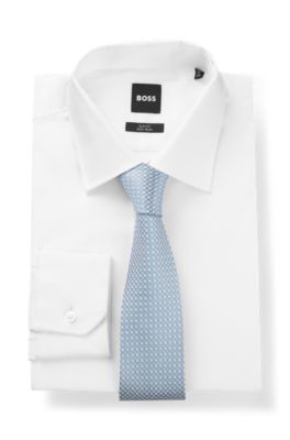 Jacquard-pattern tie in a silk blend, Light Blue