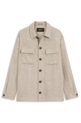 Regular-fit overshirt in virgin wool, silk and linen, Beige