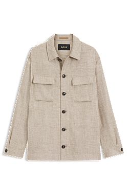 Regular-fit overshirt in virgin wool, silk and linen