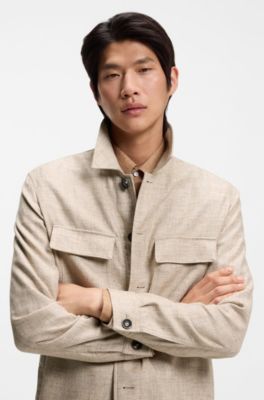 Regular-fit overshirt in virgin wool, silk and linen, Beige