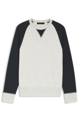 BOSS BY BECKHAM cotton sweater with color-blocking, Dark Blue