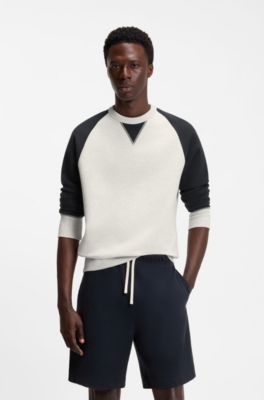 BOSS BY BECKHAM cotton sweater with color-blocking, Dark Blue