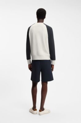 BOSS BY BECKHAM cotton sweater with color-blocking, Dark Blue