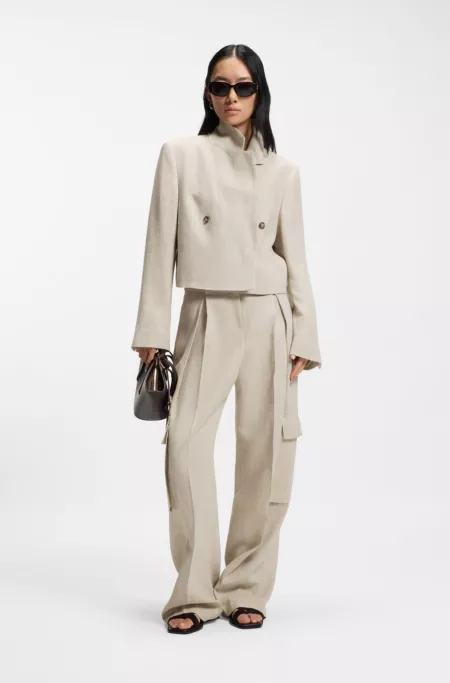 Oversize-fit blazer in a herringbone-patterned linen blend