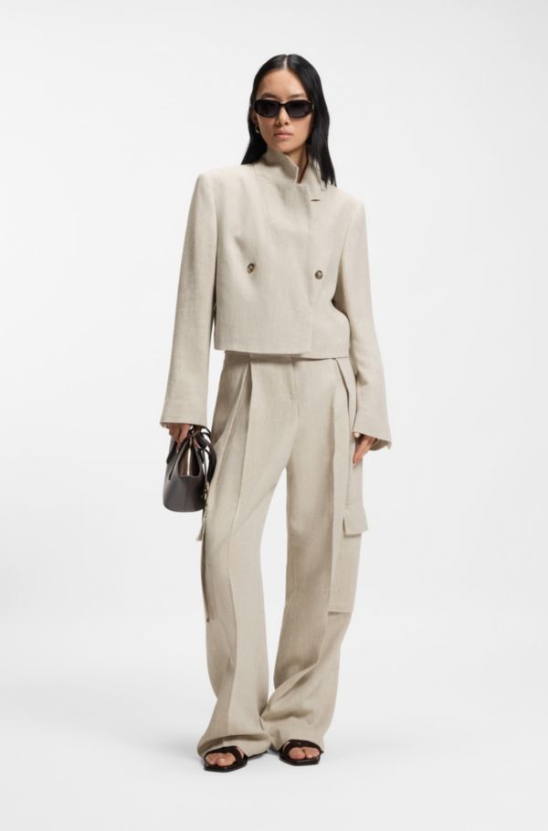 Oversize-fit blazer in a herringbone-patterned linen blend - image 2