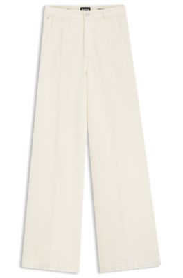 Wide-leg jeans in cream denim with front crease, White