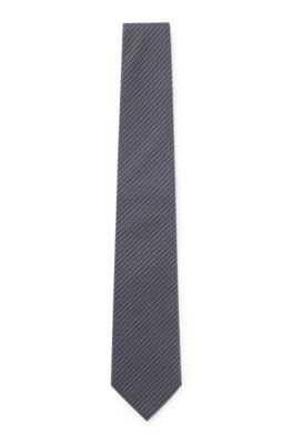 Corbata de rayas diagonales en jacquard de seda fabricada en Italia, Azul oscuro