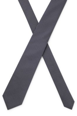 Corbata de rayas diagonales en jacquard de seda fabricada en Italia, Azul oscuro