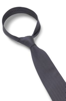 Cravate confectionn&eacute;e en Italie en jacquard de soie avec rayures en diagonale, Bleu fonc&eacute;