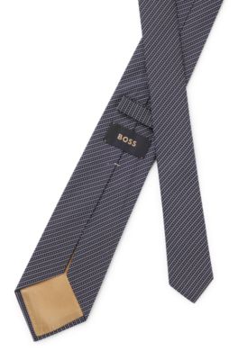 Corbata de rayas diagonales en jacquard de seda fabricada en Italia, Azul oscuro