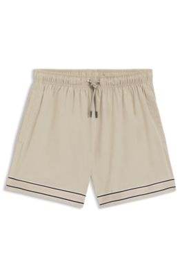 Drawstring swim shorts in stretch fabric with tape trim, Light Beige