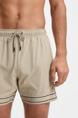 Drawstring swim shorts in stretch fabric with tape trim, Light Beige